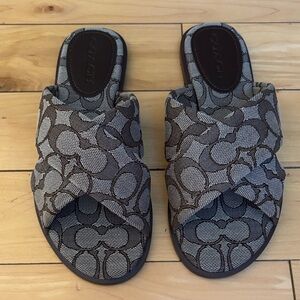 Coach Link Criss Cross Slide In Signature Jacquard Sandal